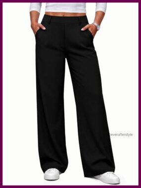 Wide Leg Pull On High Waist Pants Business Casual Trousers